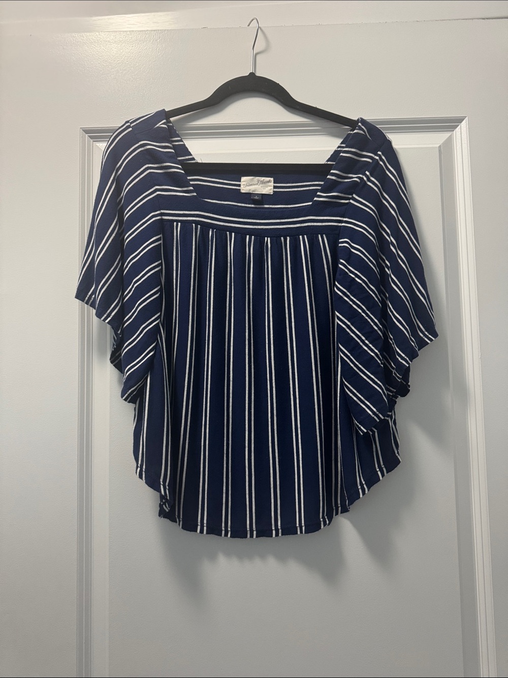 Universal Thread Navy and White Striped Square Neck Top